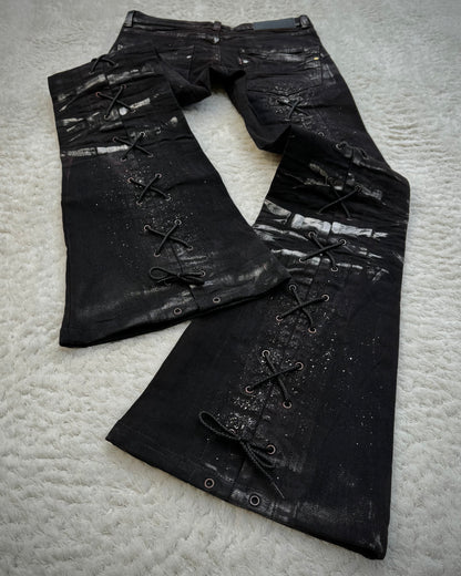 Tornado Mart Silver Waxed Backlace Flared Jeans
