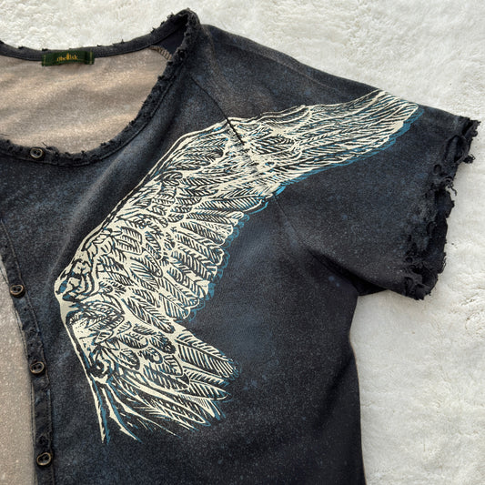 Obelisk Distressed Split Button Up T-Shirt