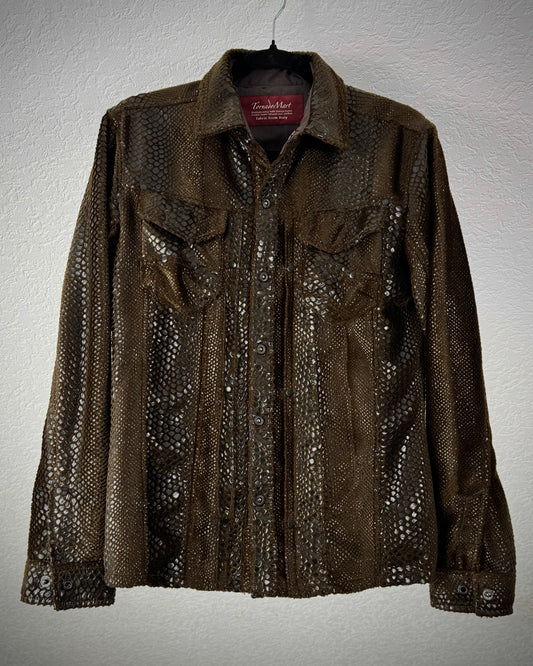 Tornado Mart Shiny Python Embossed Button Up Jacket
