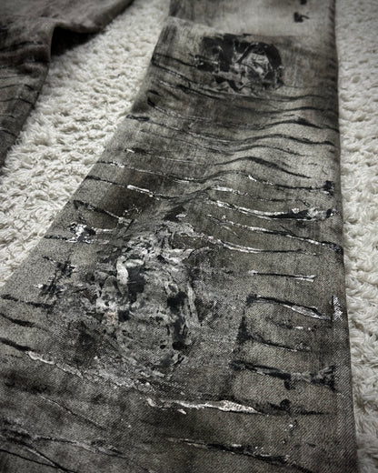 Tornado Mart Silver Clawmarks Coated Flared Jeans