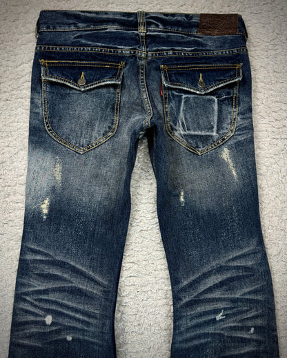 Tornado Mart Stitch Repaired Distressing Clawmarks Flared Jeans