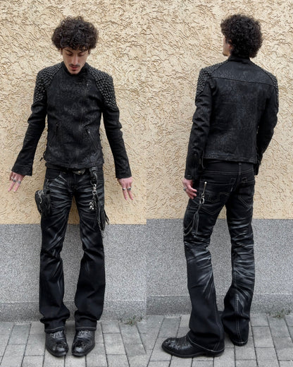 Tornado Mart Metallic Clawmarks Coated Spiral Flared Jeans