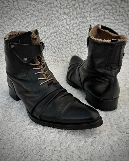 Alfredo Bannister Layered Wrinkled Leather Pointed Boots