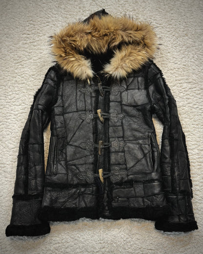 Royal Flash Fur Hood Leather Patchwork Jacket