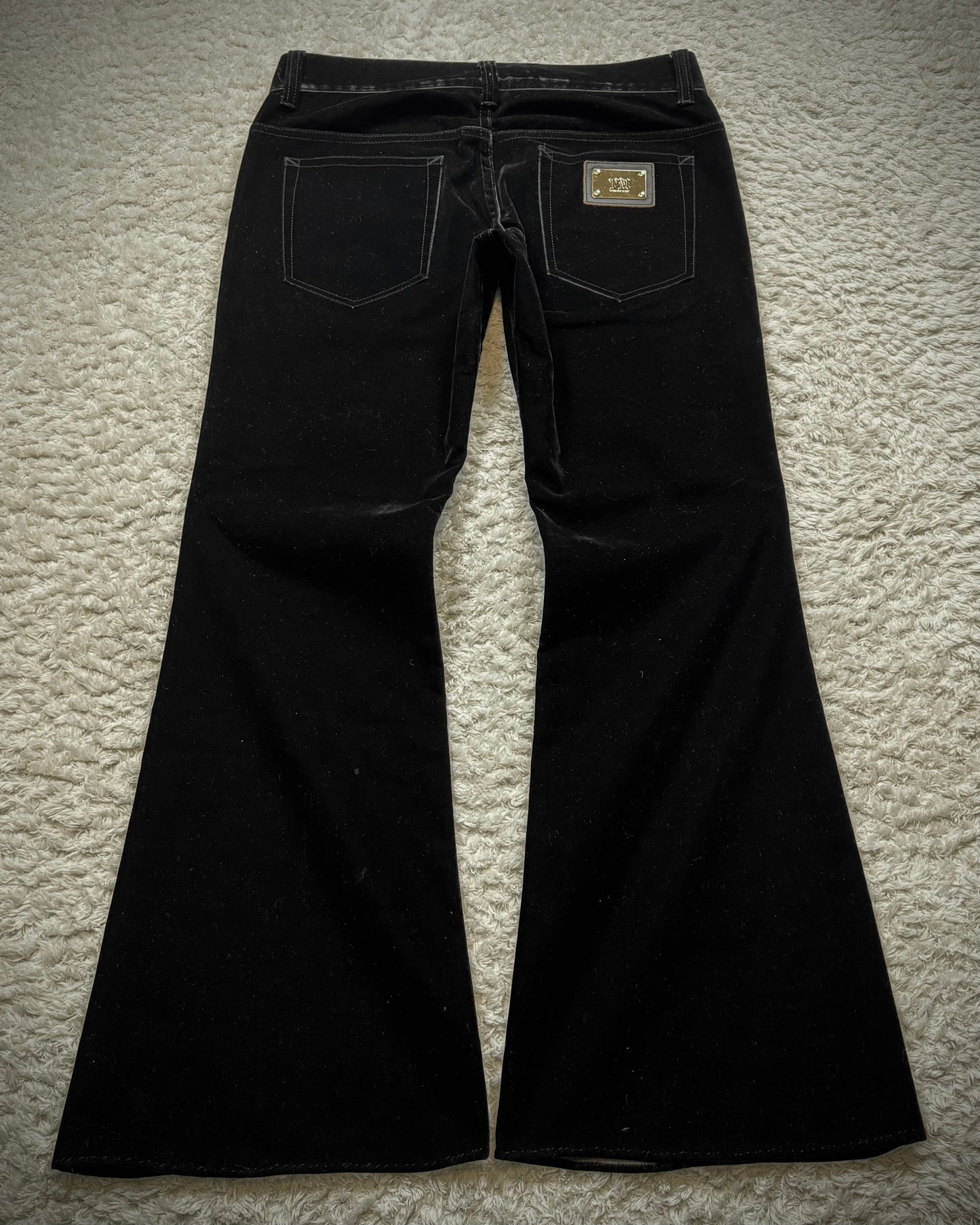 Tornado Mart Rose Embroidery Velour Flared Pants