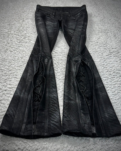 Tornado Mart Oil Coated Python Pattern Lace Up Flared Jeans