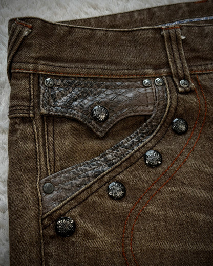 Nicole Club Python Detailed Mud Washed Flared Jeans