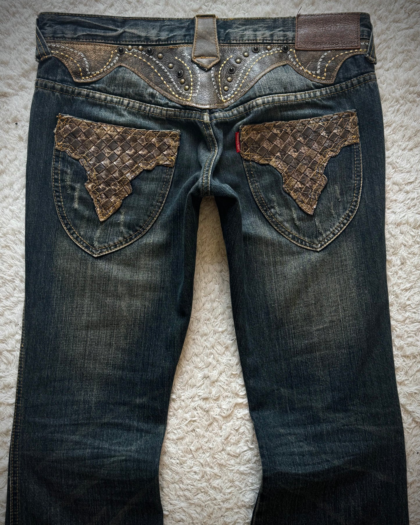 Tornado Mart Western Studded Leather Flared Jeans
