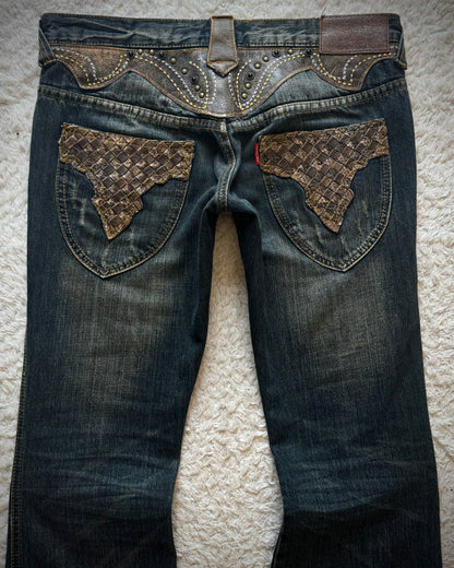 Tornado Mart Western Studded Leather Flared Jeans