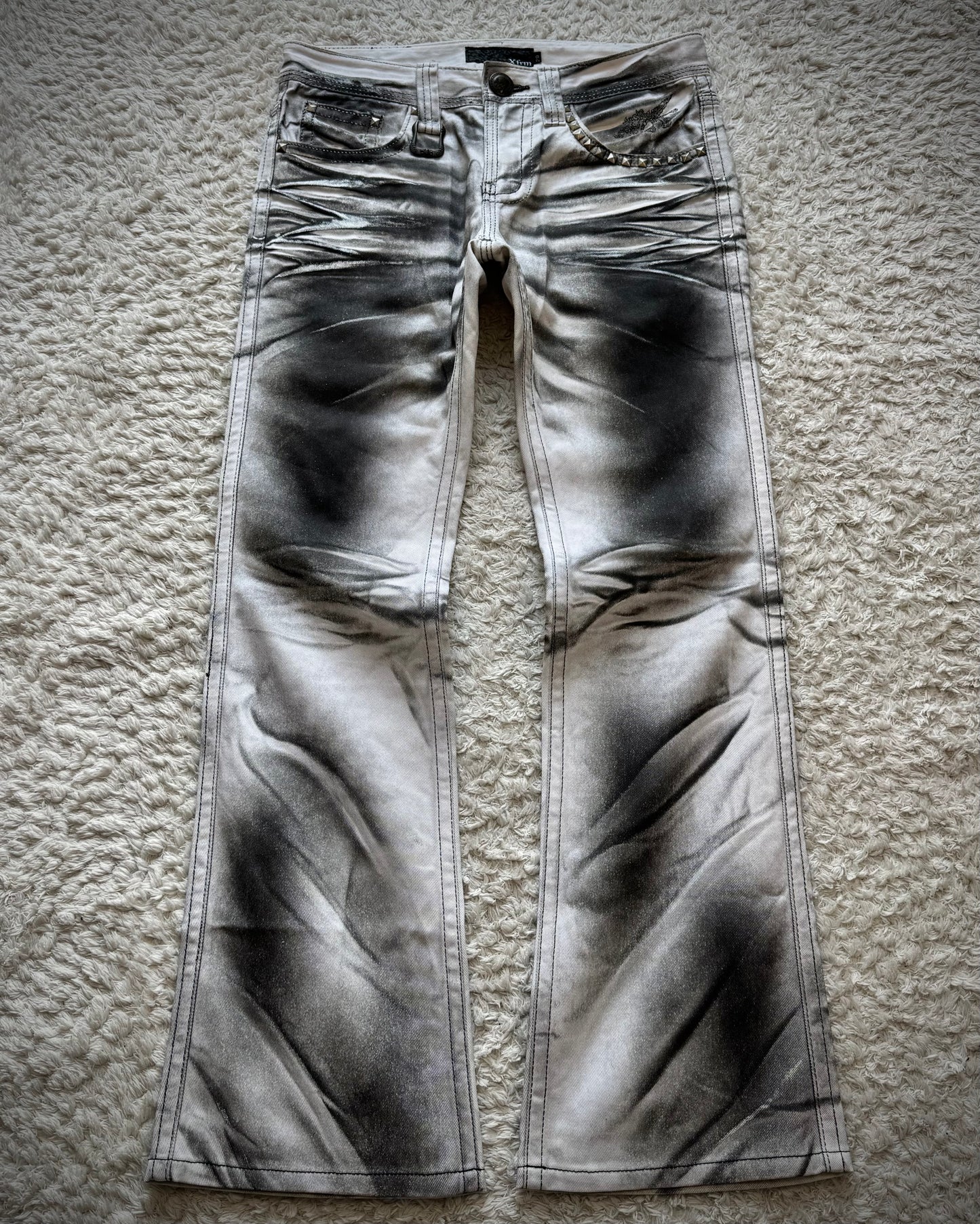 Xfrm Metallic Clawmarks Coated Flared Jeans