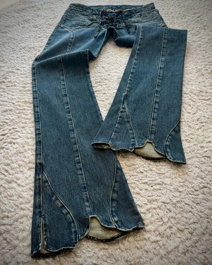 Henry Duarte Sculpted Hem Lace Up Flared Jeans
