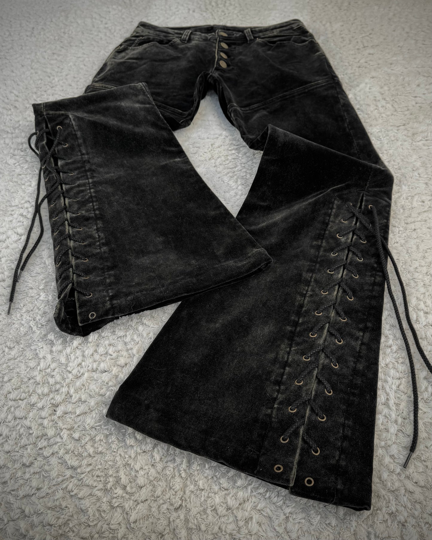 Tornado Mart Black Velour Lace Up Flared Pants