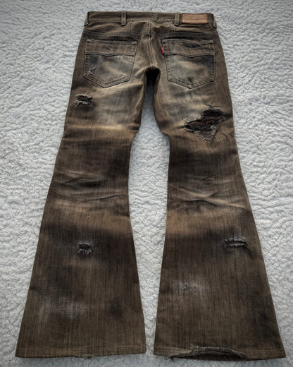 Tornado Mart Crocodile Repaired Crash Flared Jeans
