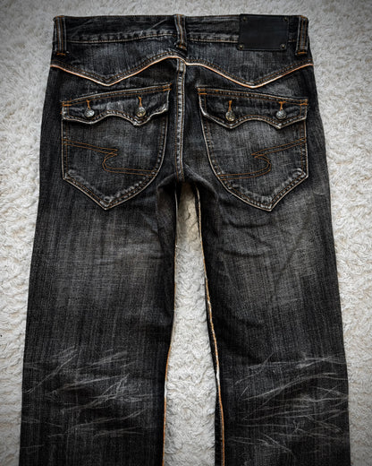 Semantic Design Slashed Whisker Washed Flared Jeans