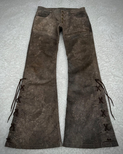 Tornado Mart Wood Textured Lace Up Flared Pants