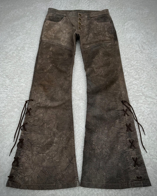 Tornado Mart Wood Textured Lace Up Flared Pants