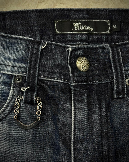 Midas Clawmarks Silver Tribal Embroidery Flared Jeans