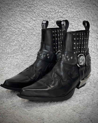 New Rock Studded Steel Heel Harness Leather Boots