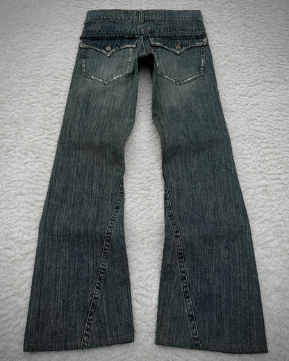 Tornado Mart Western Mud Washed Spiral Flared Jeans