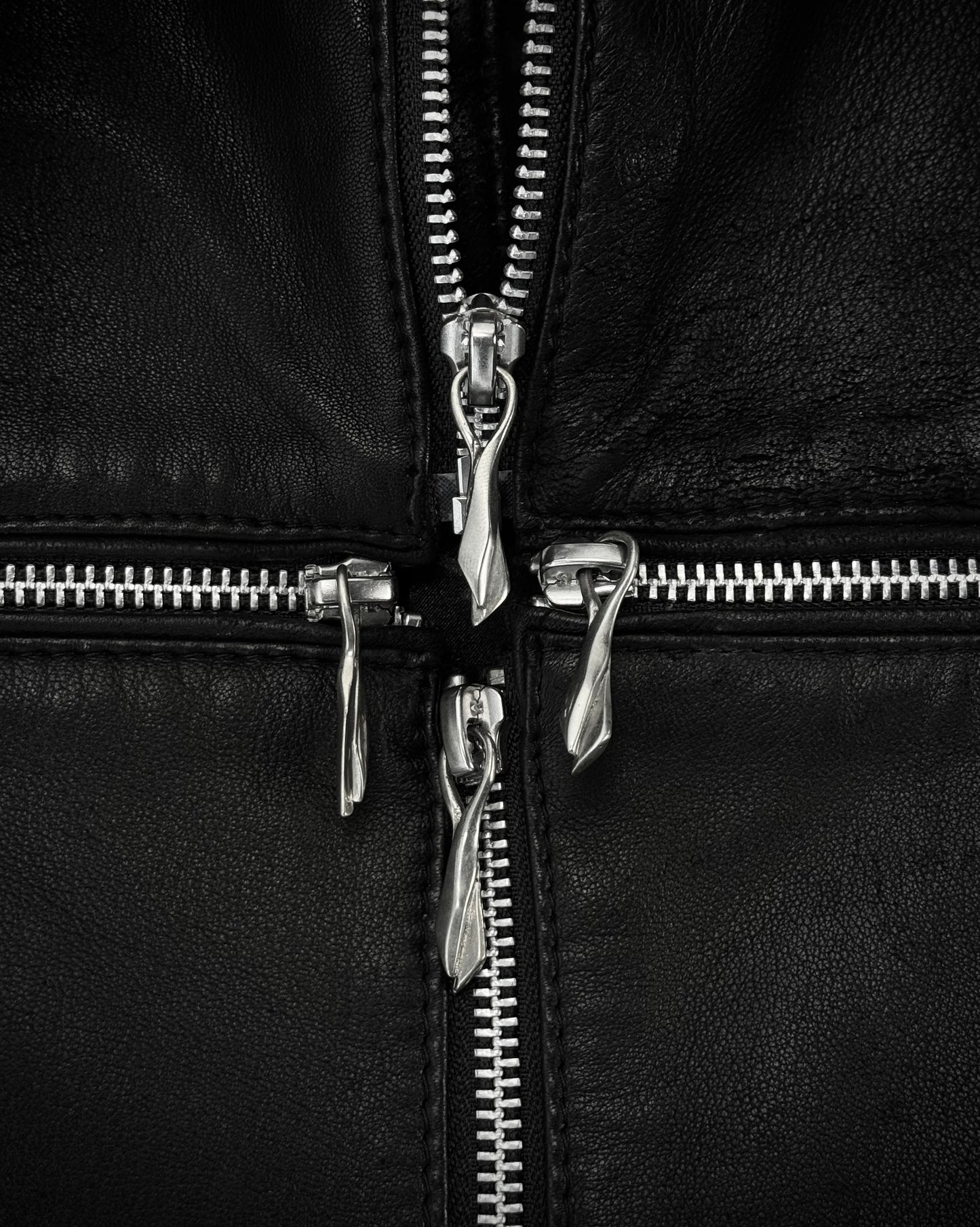 14th Addiction Mouton Fur Cross Zip Leather Jacket