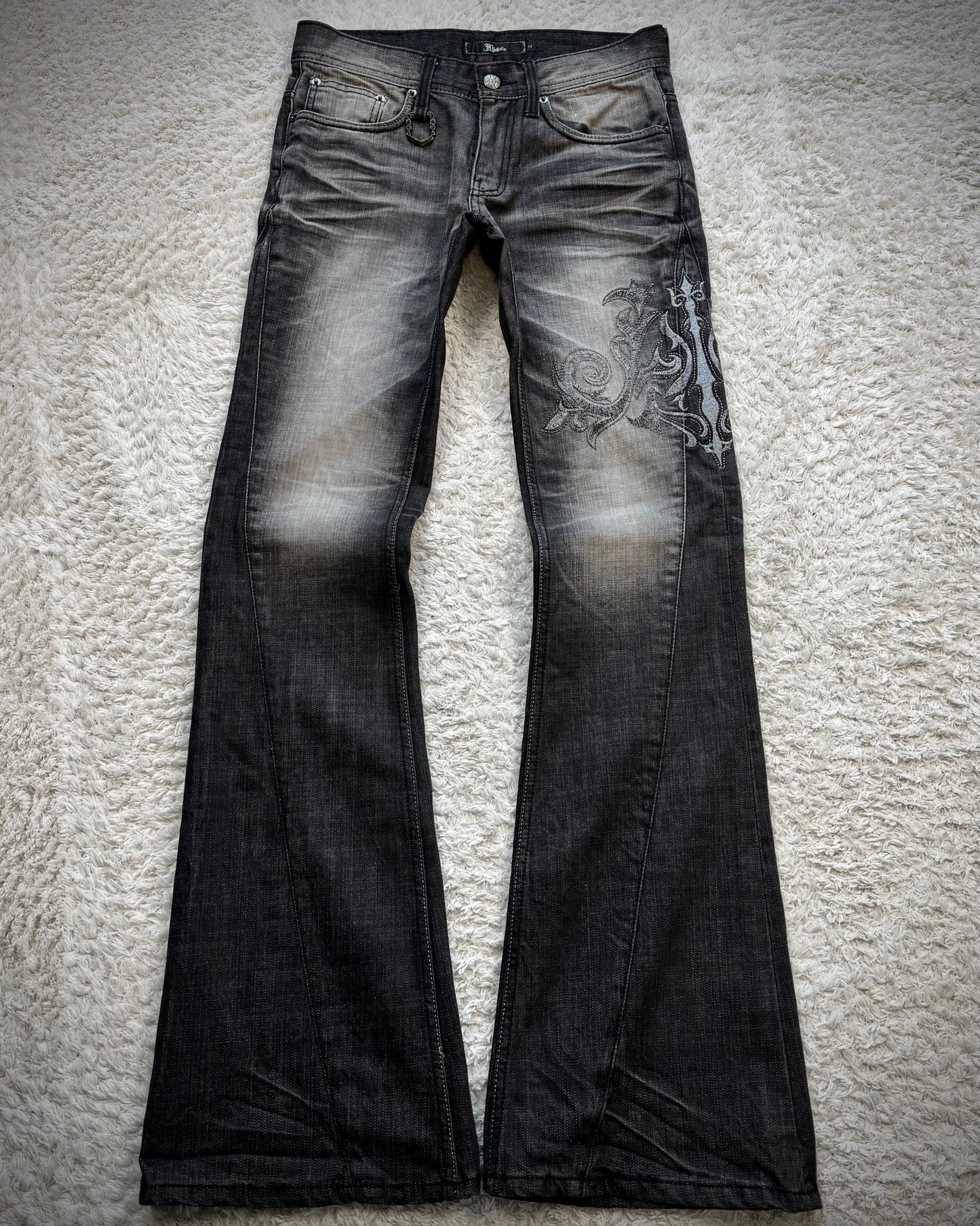 Midas Metallic Tribal Embroidery Spiral Flared Jeans