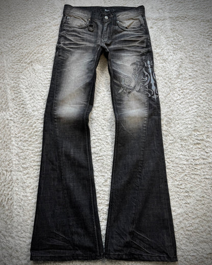 Midas Metallic Tribal Embroidery Spiral Flared Jeans