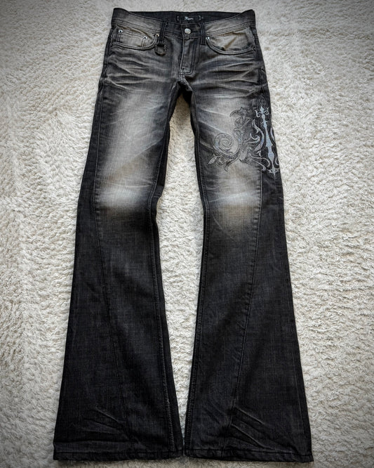 Midas Metallic Tribal Embroidery Spiral Flared Jeans