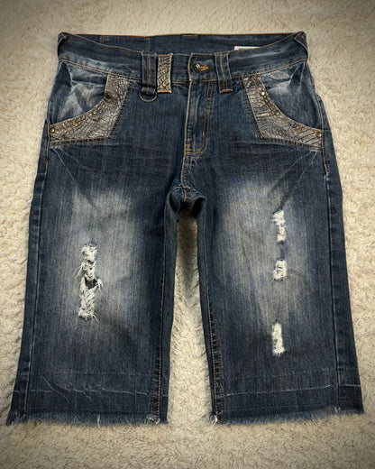 Semantic Design Crocodile Detailed Vintage Denim Shorts