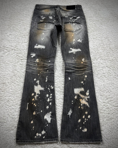 Midas Repaired Distressing Rust Washed Flared Jeans