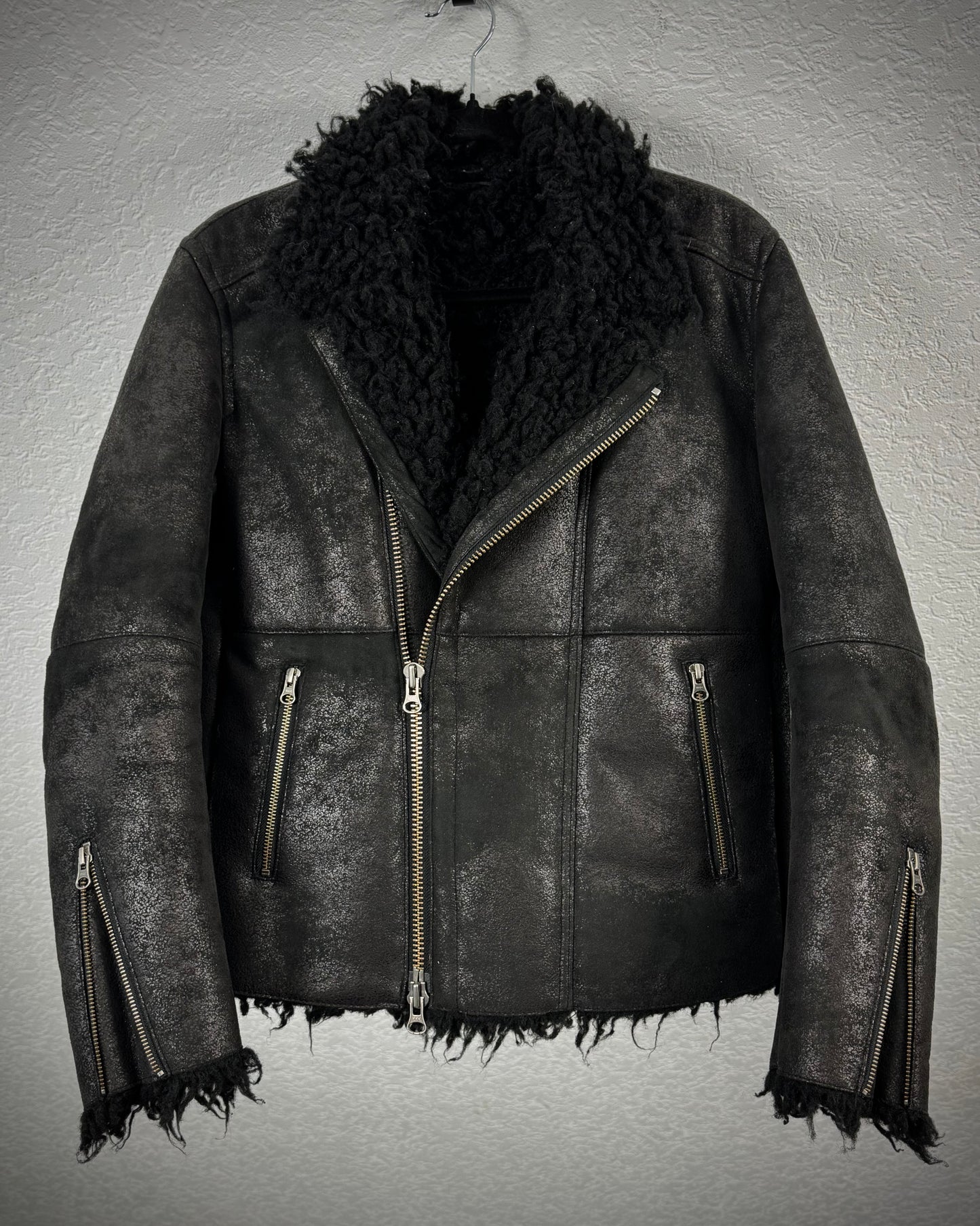 Custom Culture Luster Textured Shearling Biker Jacket