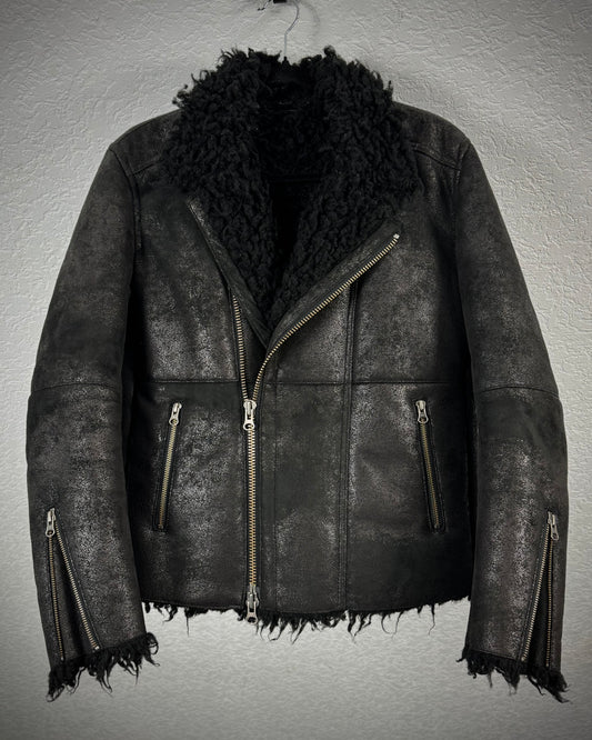 Custom Culture Luster Textured Shearling Biker Jacket