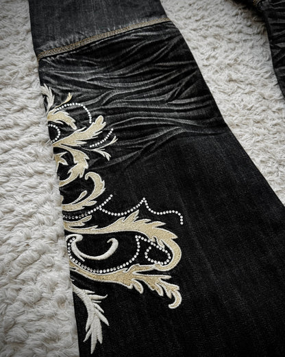 Tornado Mart Tribal Tattoo Embroidery Flared Jeans