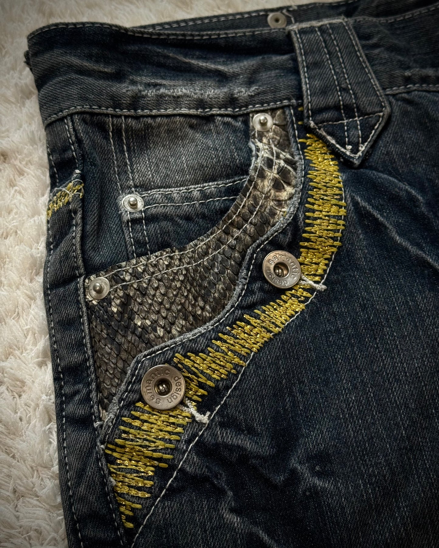 Semantic Design Python Detailed Sword Knee Bootcut Denim