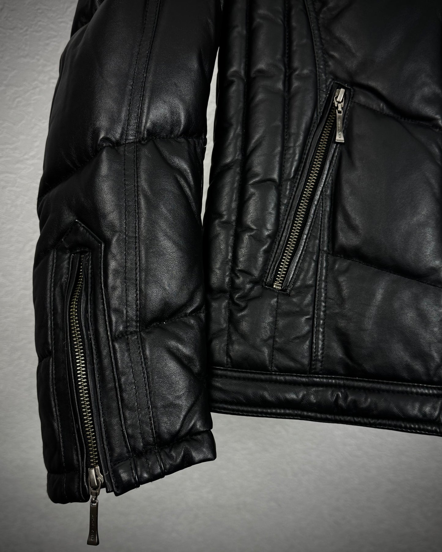 Michel Klein Fur Collar Leather Puffer Jacket