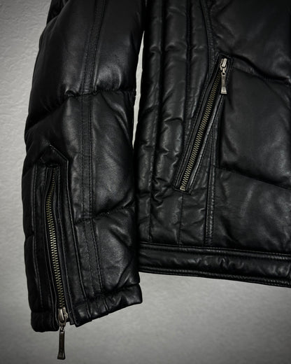 Michel Klein Fur Collar Leather Puffer Jacket
