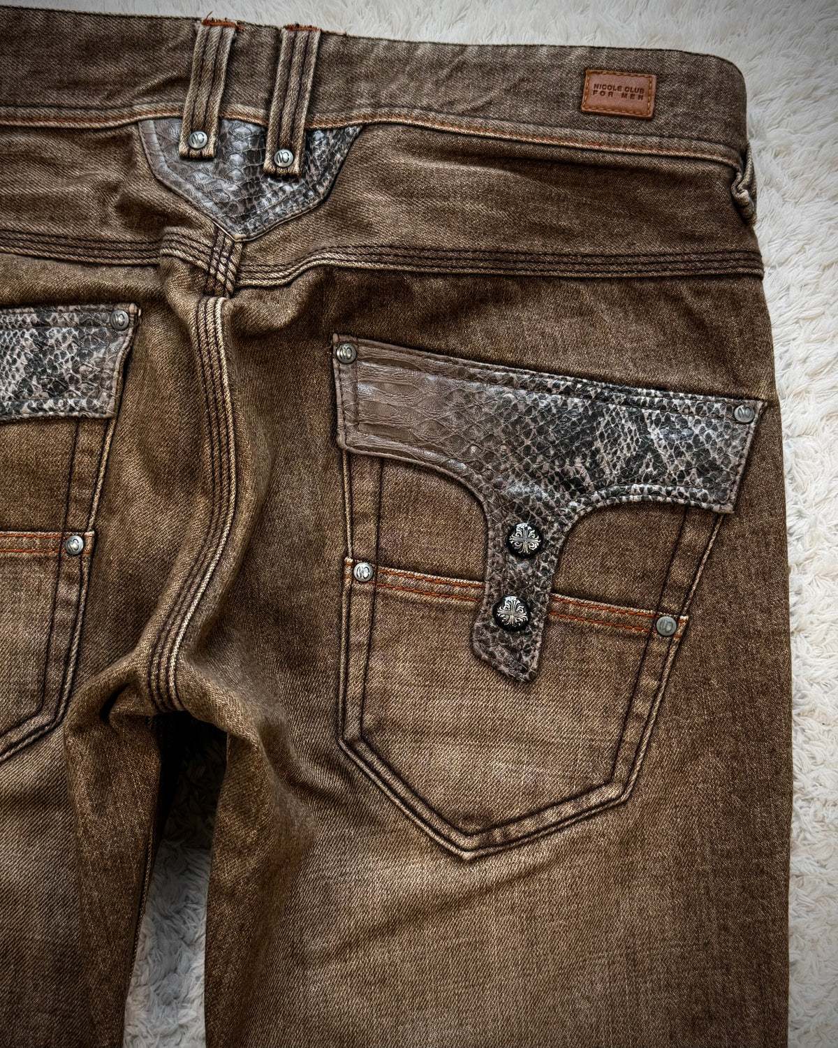 Nicole Club Python Detailed Mud Washed Flared Jeans