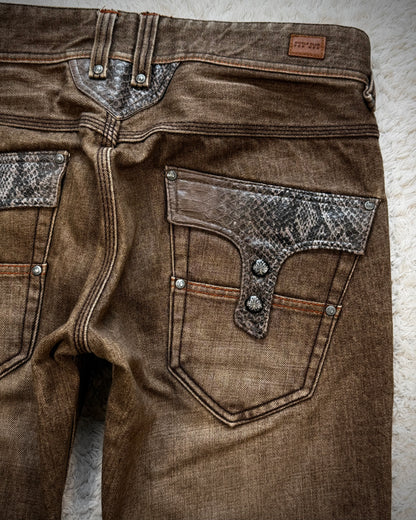 Nicole Club Python Detailed Mud Washed Flared Jeans