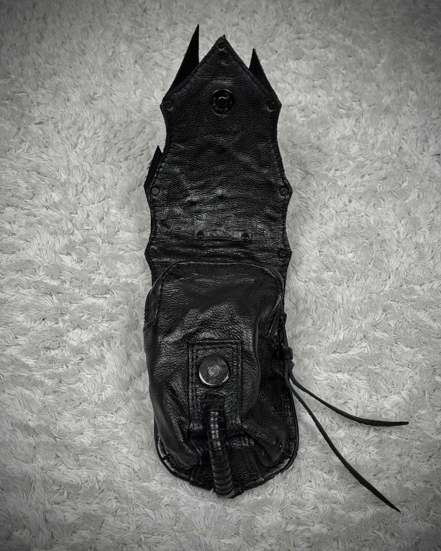 KMRii Cross Serpent Studded Scar Stitched Leather Pouch