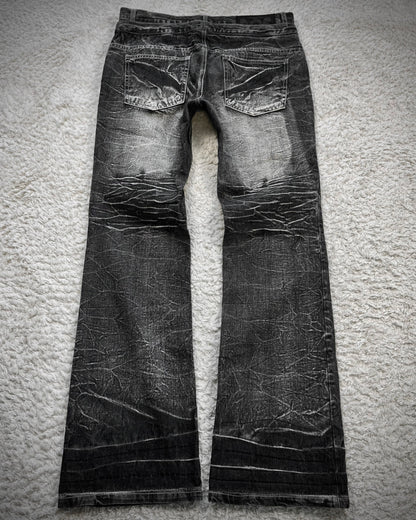 Lowbox Double Waisted Lace Up Whiskered Flared Jeans