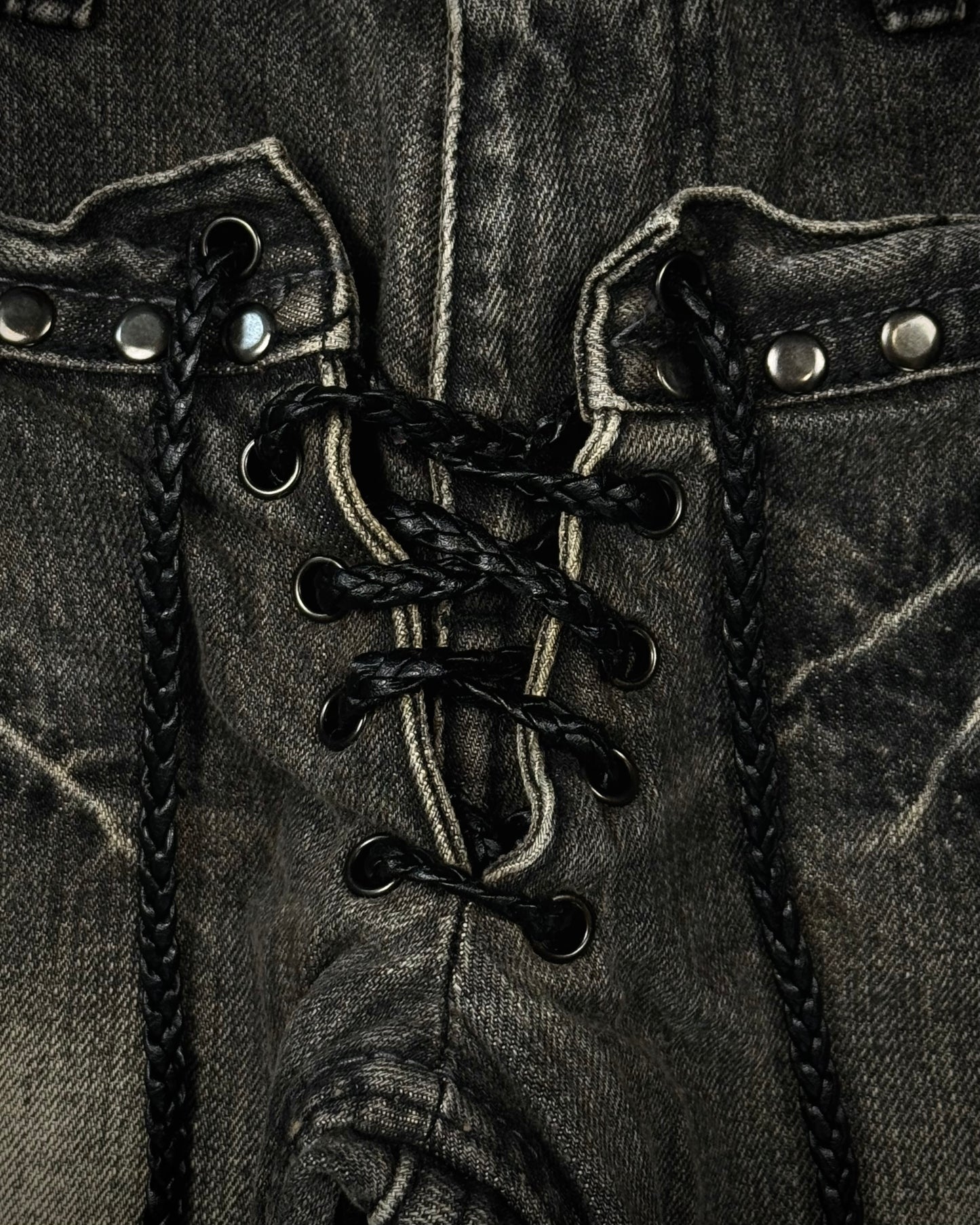 Midas Double Waisted Lace Up Clawmarks Flared Jeans