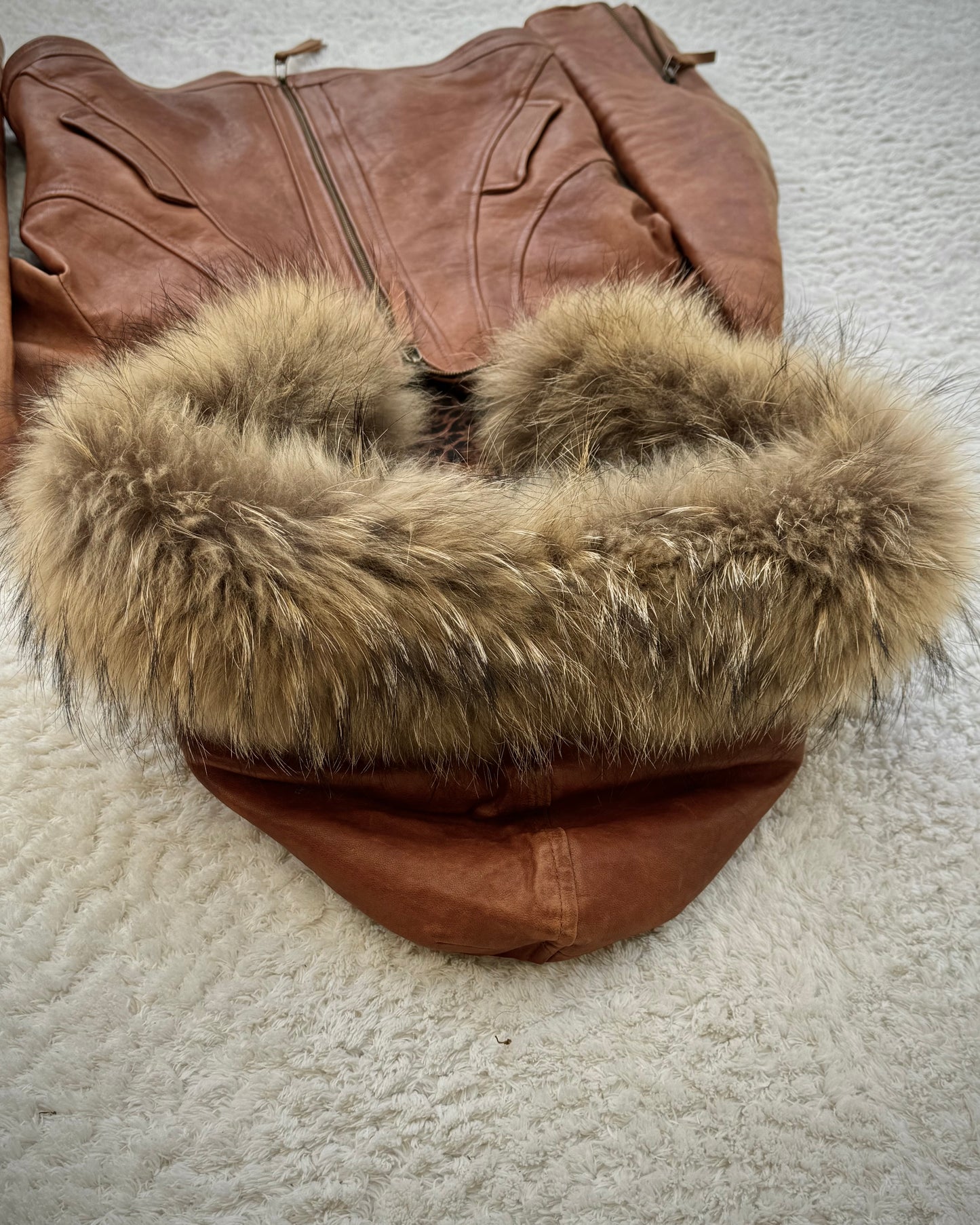 G.O.A Raccoon Fur Vintage Leather Jacket