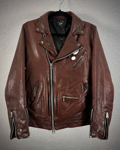Glamb Oxblood Pinned Leather Biker Jacket