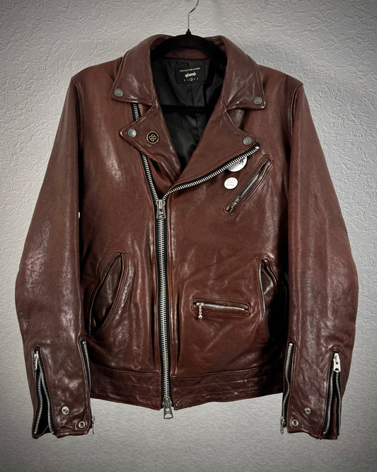 Glamb Oxblood Pinned Leather Biker Jacket