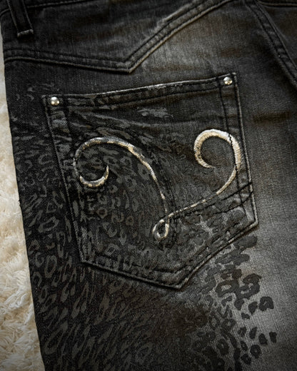 Lagust Leopard Imprinted Denim Shorts