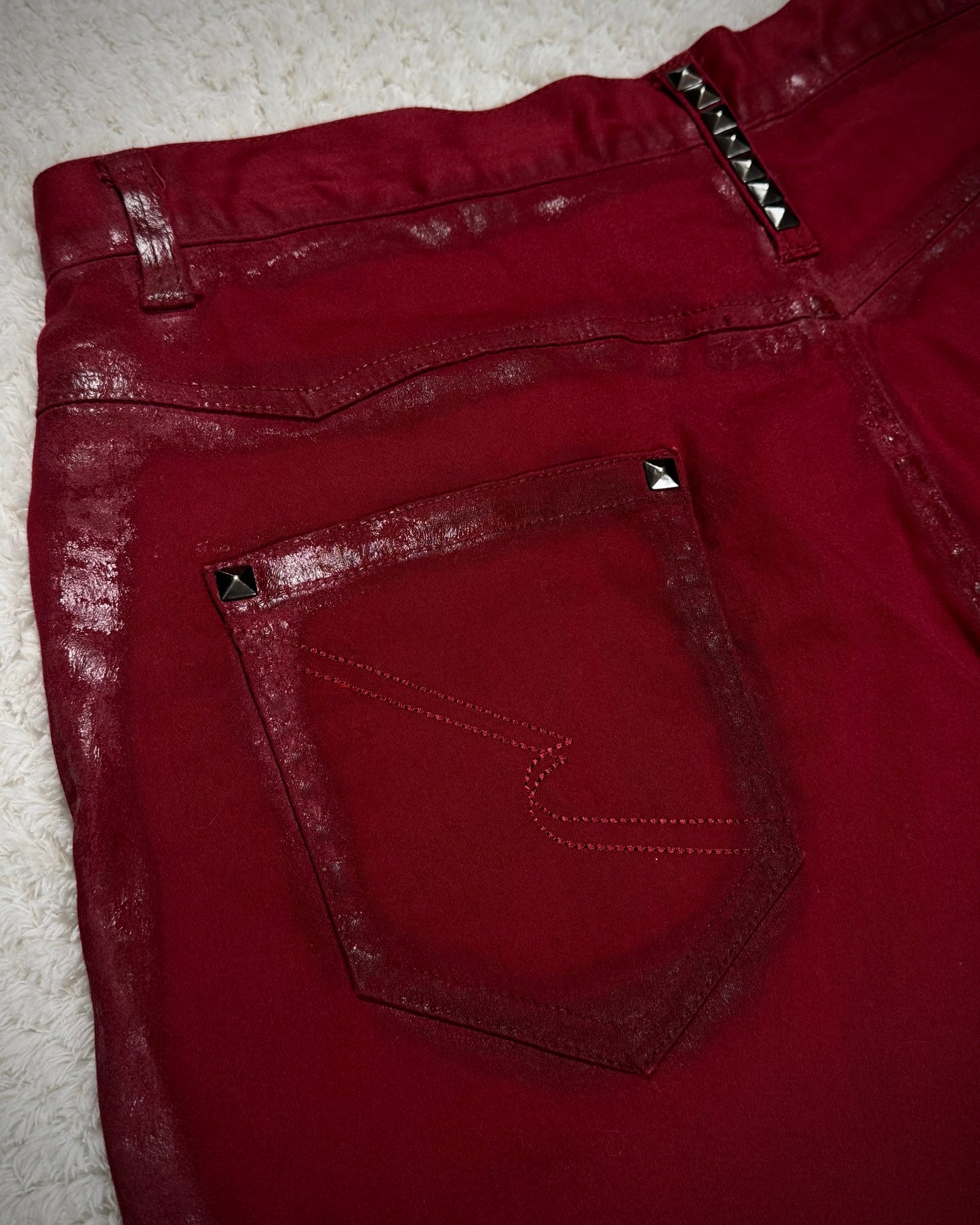 Semantic Design Crimson Waxed Studded Bootcut Jeans