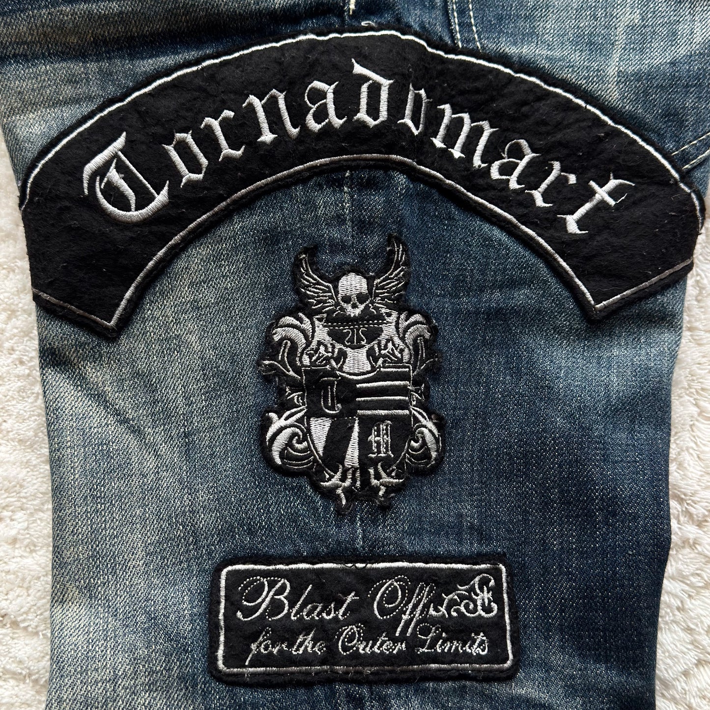 Tornado Mart Patch Embroideries Flared Jeans