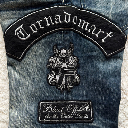 Tornado Mart Patch Embroideries Flared Jeans