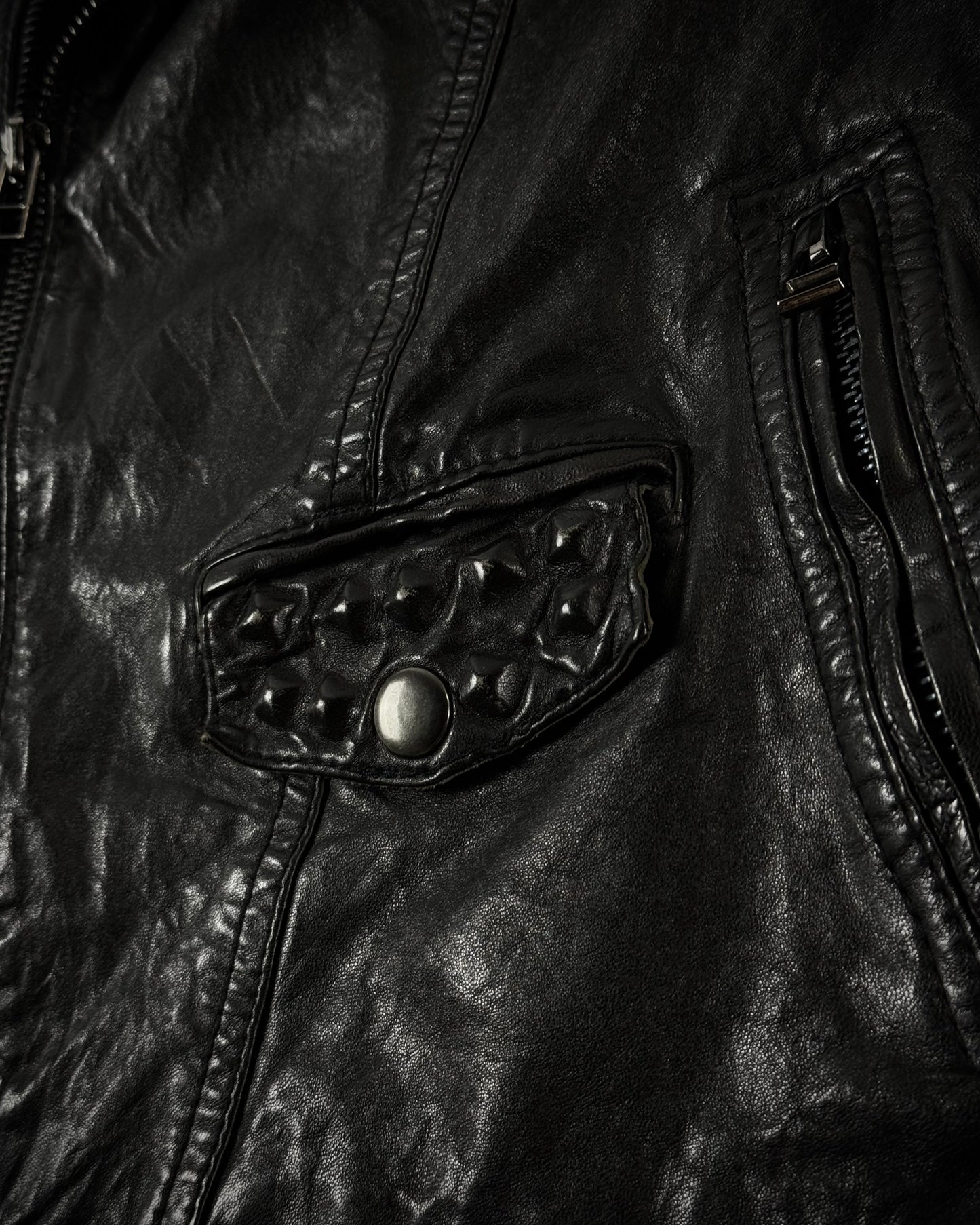 Leather Coated Studs Cropped Biker Jacket