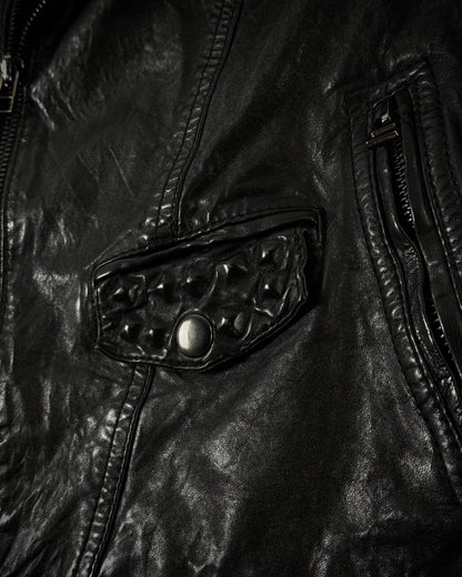 Leather Coated Studs Cropped Biker Jacket