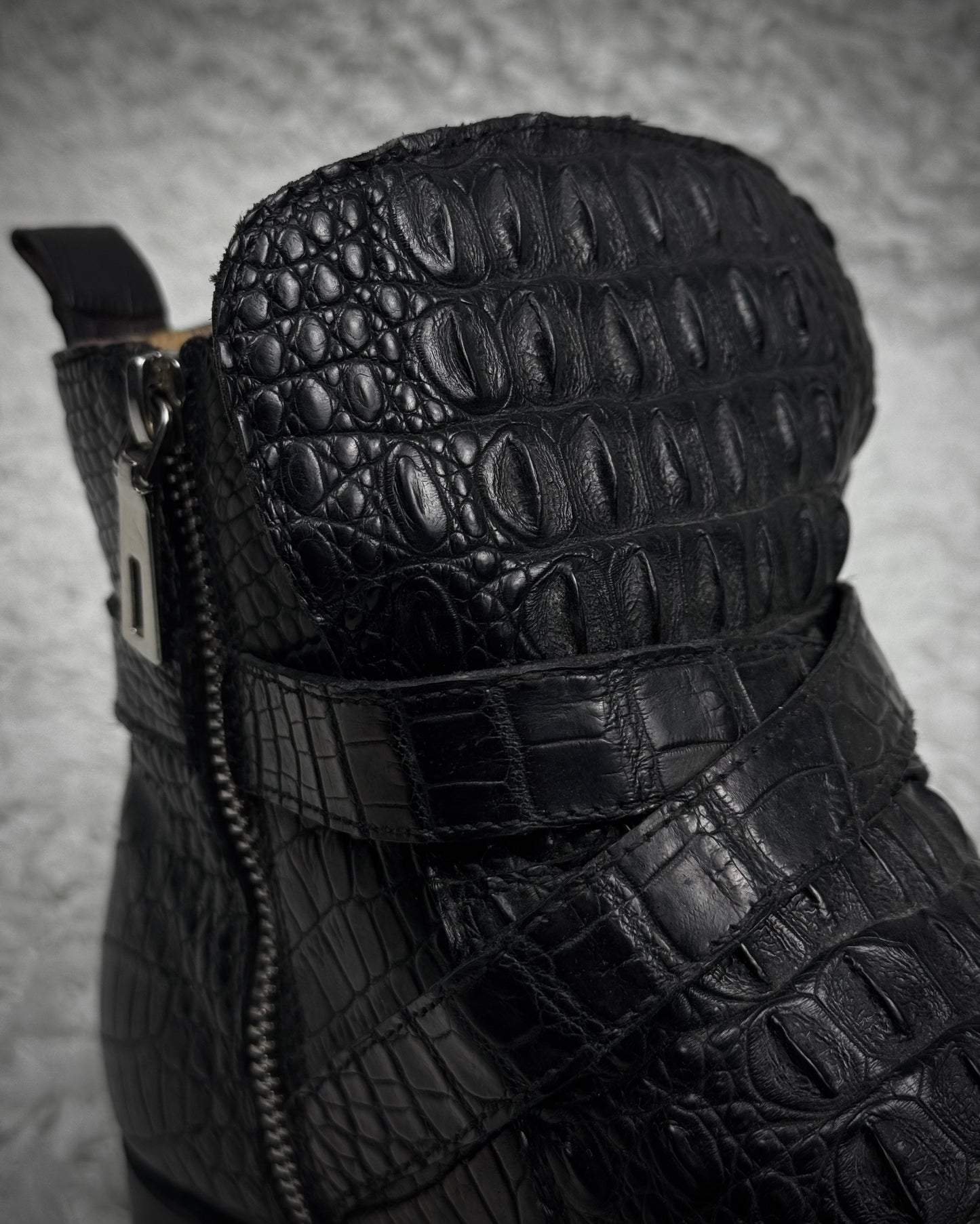 Belted Depth Sculpted Crocodile Leather Boots